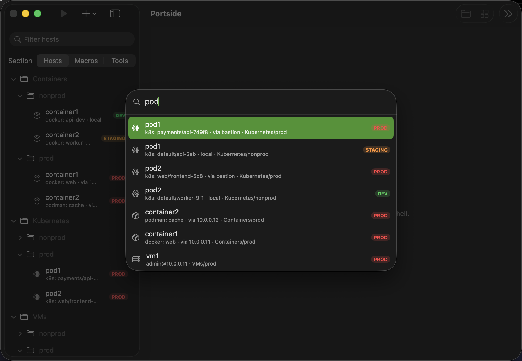 Quick Connect fuzzy search palette